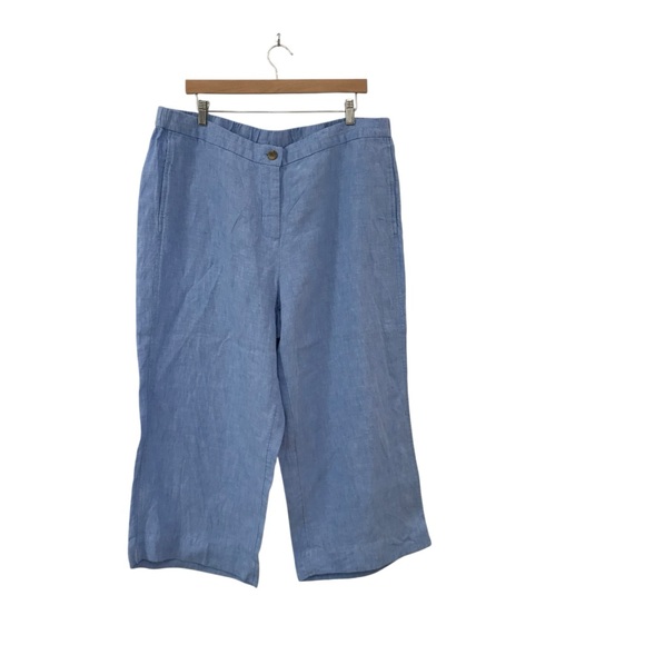 J. Jill Love Linen Pants Womens 2X Blue Wide Leg Cropped - Picture 1 of 4